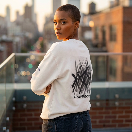 “Alignment > Effort” Crewneck Sweatshirt- Sleeve Print Affirmation